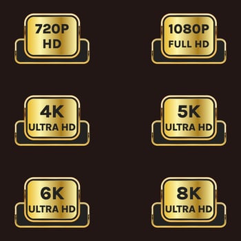 4k ultra hd,5k ultra hd,6k ultra hd,8k ultra hd,1080p full hd,720p hd resolution icon logo set vector