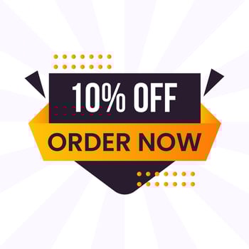 ten percent discount offer banner order now label vector