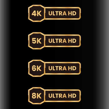 golden 8K, 6K, 5k, 4k Ultra HD video resolution icon logo set vector