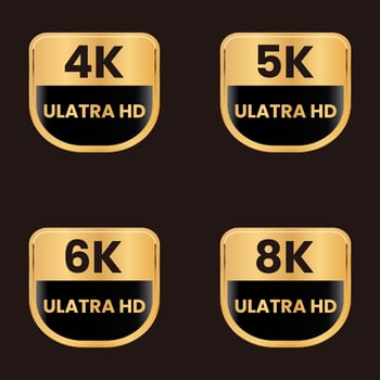 golden 8k,6k,5k, and 4k ultra hd resolution badge set vector