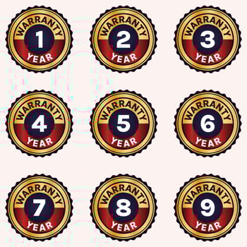 golden Warranty label set 1 year warranty to 9 years warranty badge set vector