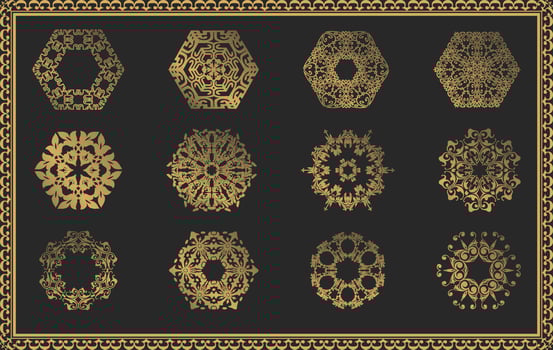 polygon shape gold mandala ornament set, Luxury floral ornament, Vintage Frame, good for background, wedding invitation, poster, social media, Greeting Card template vector