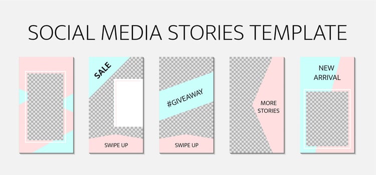 Social media stories template. Set of 5 layout for story for bloggers and SMM. Pink and blue pastel color palette. Easy to edit web banners for mobile app. vector