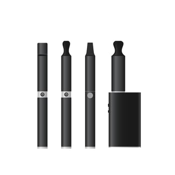 Electronic cigarettes or Vape Pen and mod set. Realistic vaping devices. E-cigarettes isolated on white. Tobacco withdrawal and Give up smoking concept. vector