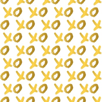 Seamless pattern XOXO on white background. Hugs and kisses abbreviation symbol. Gold hand written brush lettering XO. Vector illustration. Easy to edit template for Valentines day card, fabric, etc