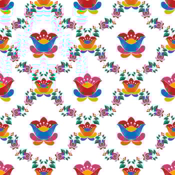 Floral Hungarian polish Moravian folk ethnic seamless pattern design. Aztec fabric carpet boho mandalas textile decor wallpaper. Tribal native motif flower traditional embroidery vector