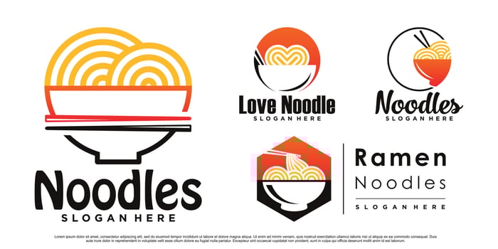 Set of ramen noodle icon logo design bundle with bowl, chopstick and creative concept Premium Vector