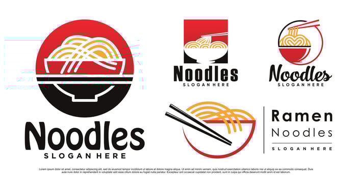 Set of ramen noodle icon logo design bundle with bowl, chopstick and creative concept Premium Vector