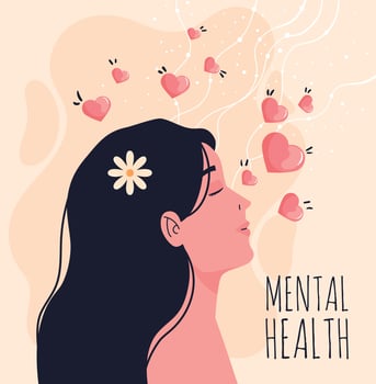 girl with hearts mental health vector