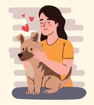 woman caressing and dog vector