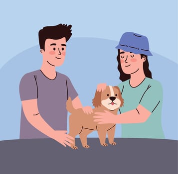 owners couple with dog vector