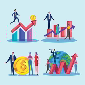 ten business persons and growth icons vector