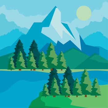 landscape with peak and lake vector