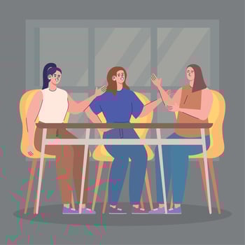 girls talking in table vector