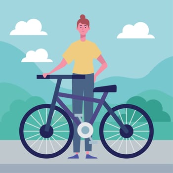 woman with bicycle scene vector
