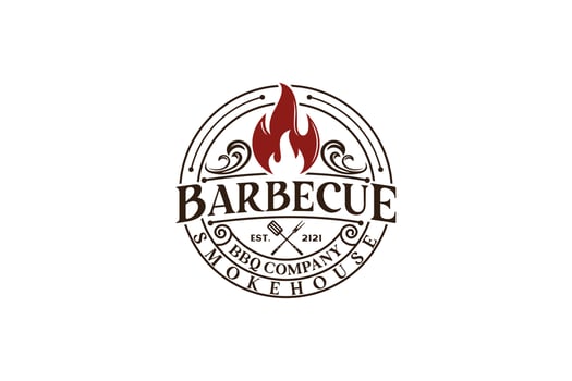 Vintage Retro Rustic BBQ Grill, Barbecue, Barbeque Label Stamp Logo design vector