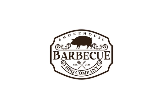 Vintage Retro Rustic BBQ Grill, Barbecue, Barbeque Label Stamp Logo design vector