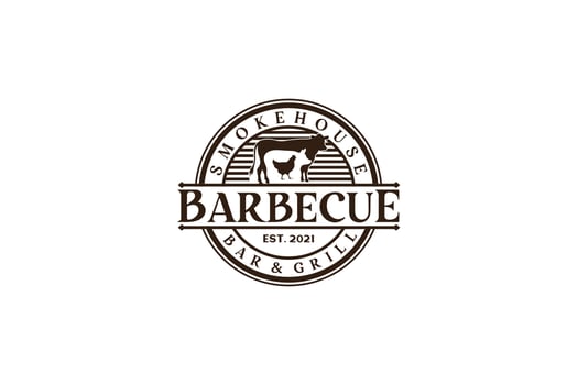 Vintage Retro Rustic BBQ Grill, Barbecue, Barbeque Label Stamp Logo design vector