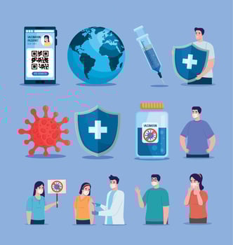 twelve covid19 pandemic icons vector
