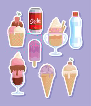 eight cool food icons vector