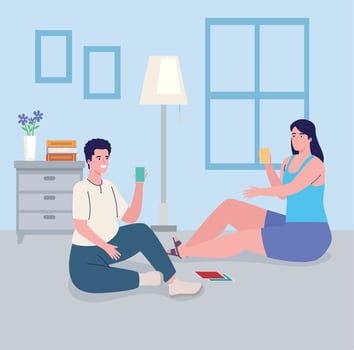 people playing cards game vector