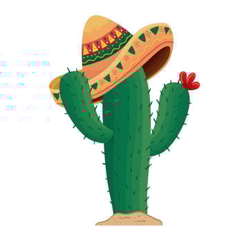 mexican cactu with hat vector