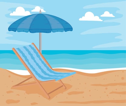 beach chair and umbrella vector