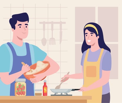 couple cooking in kitchen vector