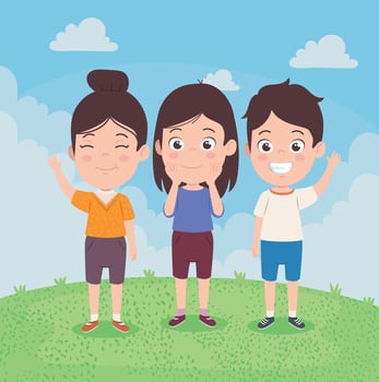 three kids in landscape vector
