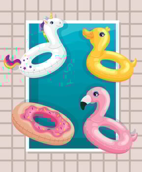 inflatables rings in pool vector