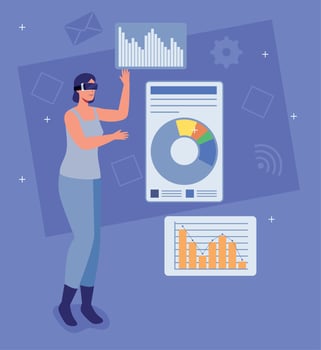woman with vr and statistics vector