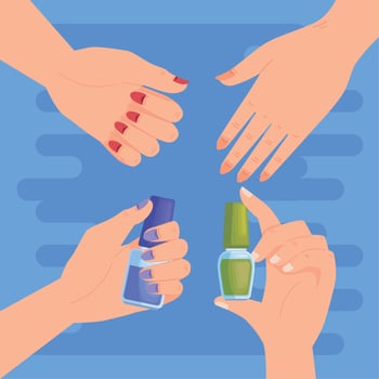 hands with nails polish products vector