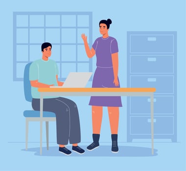 coworkers couple using laptop vector