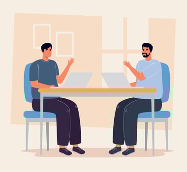 male coworkers using laptops vector
