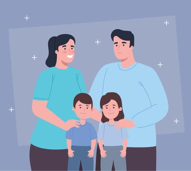 parents couple with kids vector