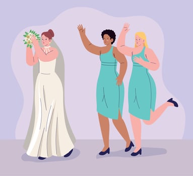 two bridesmaids and wife vector