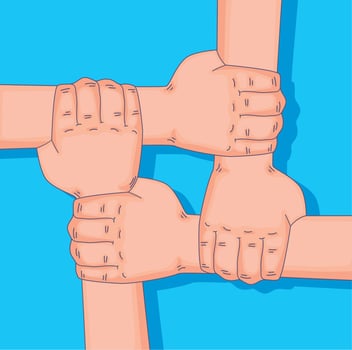 hands of friends linked vector