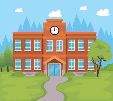 school building and tree vector