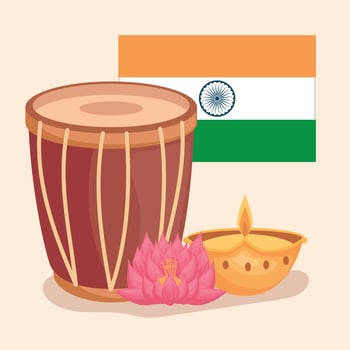 india flag and drum vector