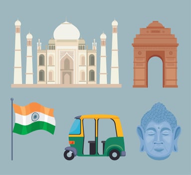 five india culture icons vector