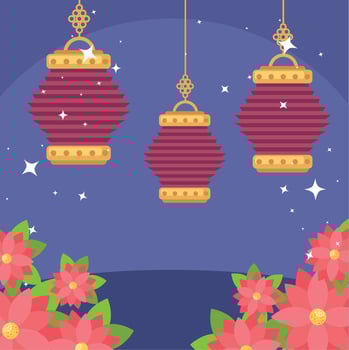 chinese moon festival lanterns vector