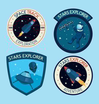 space retro four stickers vector