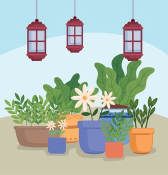 gardening houseplants and lamps vector