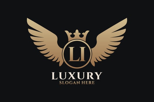 Luxury royal wing Letter LI crest Gold color Logo vector, Victory logo, crest logo, wing logo, vector logo template.