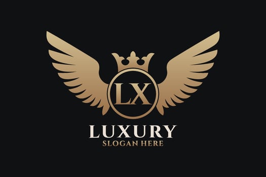 Luxury royal wing Letter LX crest Gold color Logo vector, Victory logo, crest logo, wing logo, vector logo template.