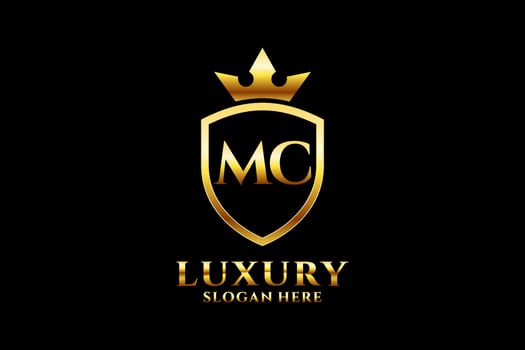initial MC elegant luxury monogram logo or badge template with scrolls and royal crown - perfect for luxurious branding projects vector