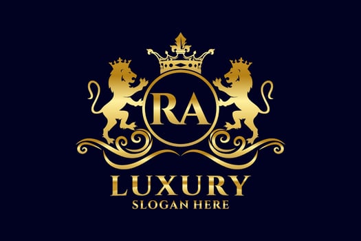 Initial RA Letter Lion Royal Luxury Logo template in vector art for luxurious branding projects and other vector illustration.
