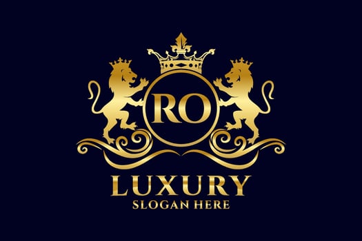 Initial RO Letter Lion Royal Luxury Logo template in vector art for luxurious branding projects and other vector illustration.