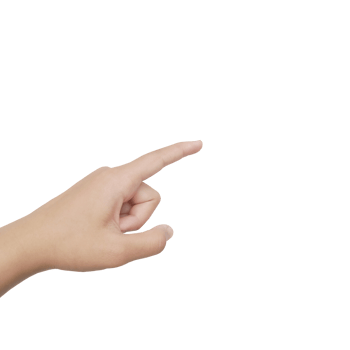 Close up Asian female 15-20 age hand pointing with index finger touching or pressing, sign arm and hand isolated on a white background copy space symbol language png