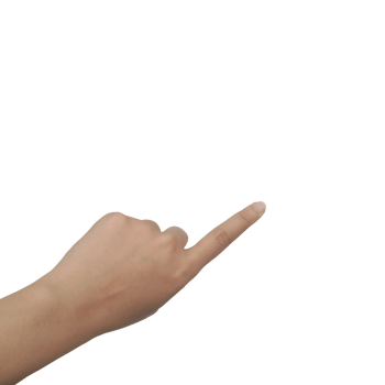 Close up Asian female 15-20 age hand pointing with index finger touching or pressing, sign arm and hand isolated on a white background copy space symbol language png